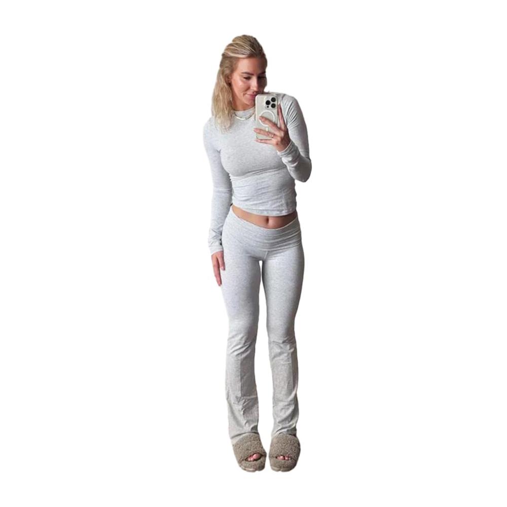 Damen Baumwoll-Lounge-Set Schmal geschnittener Jogger-Anzug mit Yoga-Schlaghose – Bequemes und stylisches Lounge-Trainingsanzug-Set