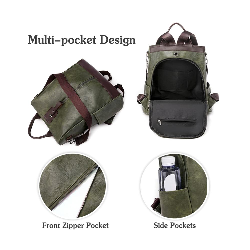 Damen Rucksackhandtasche Stilvolle Anti-Diebstahl Schultertasche mit Kopfhörerloch - Wasserdichtes PU-Leder ideal für Schule Arbeit und Reisen