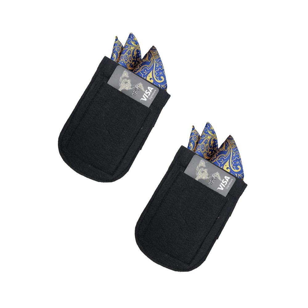Herren Taschentücher 2er Pack – Schwarz Mikrofaser Einstecktuch mit Elastikanzug & Kartenhalter für Jacken