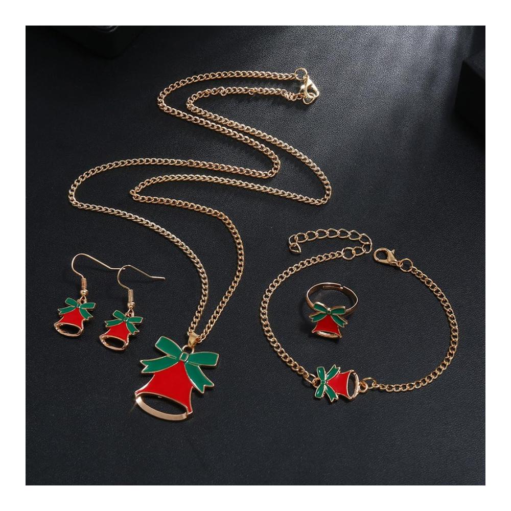 Festliche Schmuck-Sets Weihnachtsbaum Weihnachtsmann & Elch – Damen Ohrstecker Armband Ringe für das perfekte Weihnachten Geschenk