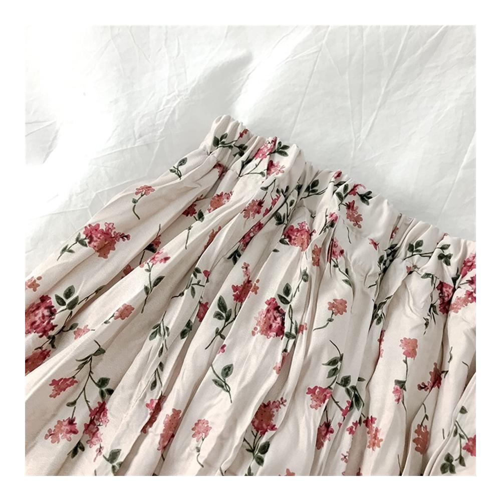 Vintage Blumendruck Maxi Rock - A-line Plissee Sommerrock für Damen Koreanischer Streetwear Midi Rock mit Kordelzug und elastischer Taille