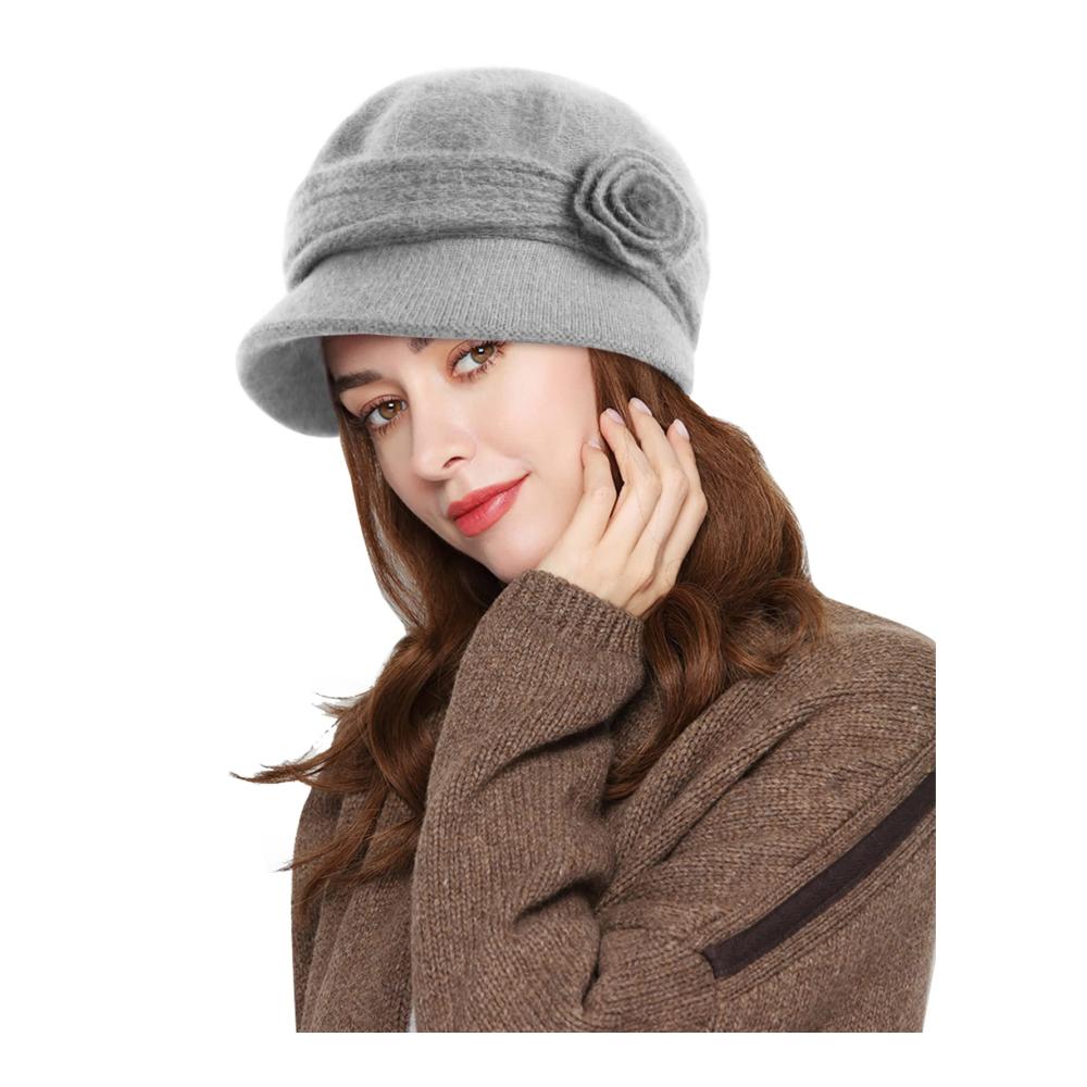 Damen Strickmütze mit Schirm - Warme Beanie Mütze für den Winter und Herbst