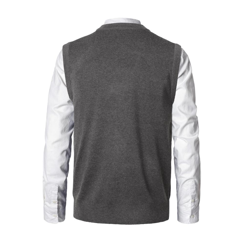 Ärmelloser Herren Pullunder mit V-Ausschnitt und Knopfleiste - Business Casual Strickweste für Herren Feinstrick Cardigan mit Taschen