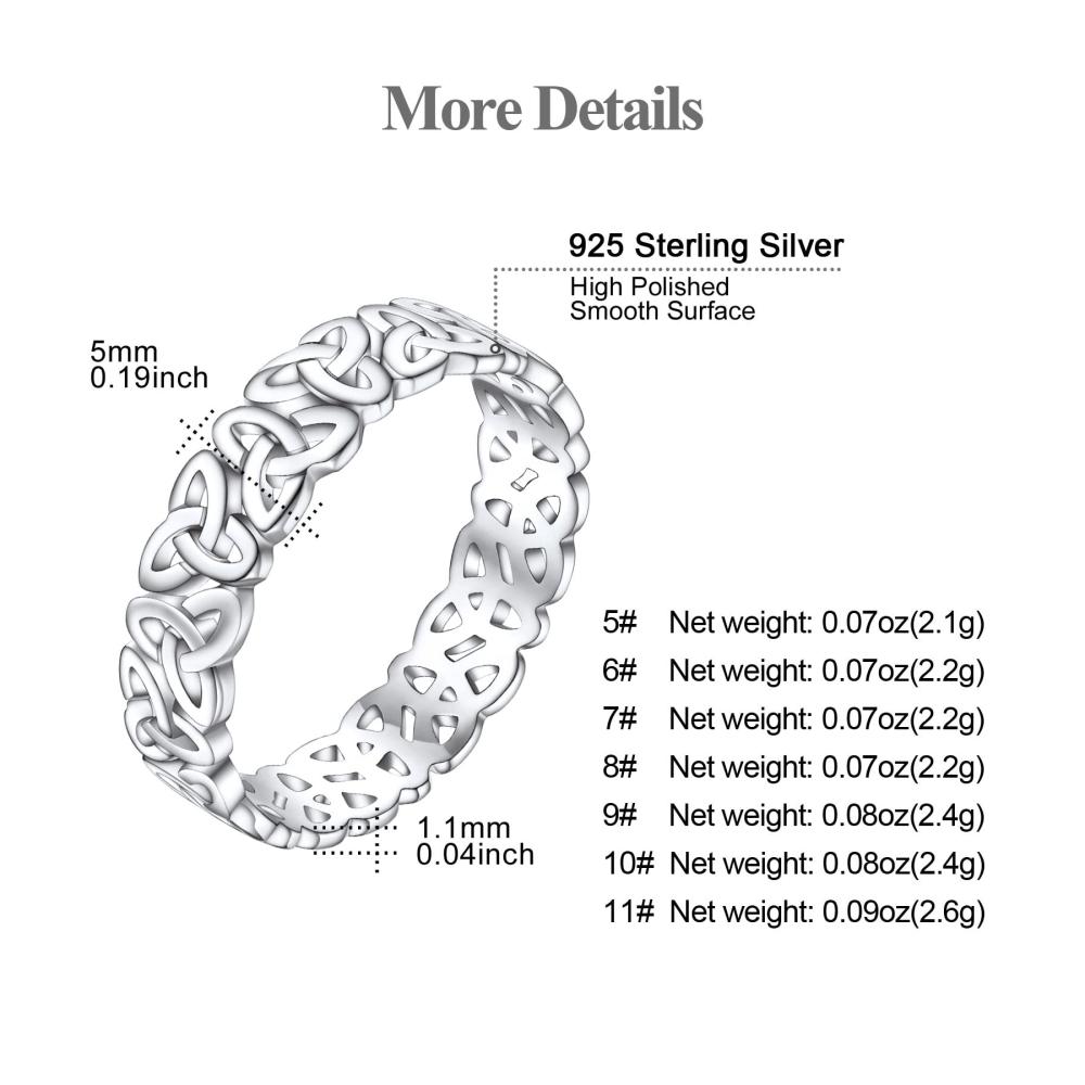 925 Sterling Silber Ring Damen - Keltischer Knoten Triquetra/Olivenblätter Zweig - Geschlossener Ringe Schmuck - Geburtstag Valentinstag Geschenk - Wählbare Größe 47 MM bis 67 MM