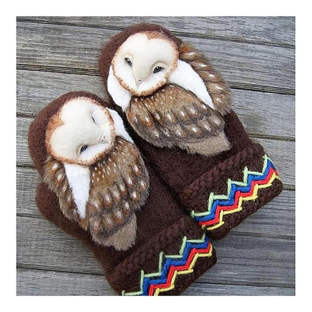 Handgestrickte Nordic Eulen-Handschuhe Warme Wolle Winter Fäustlinge & Mittens für Frauen