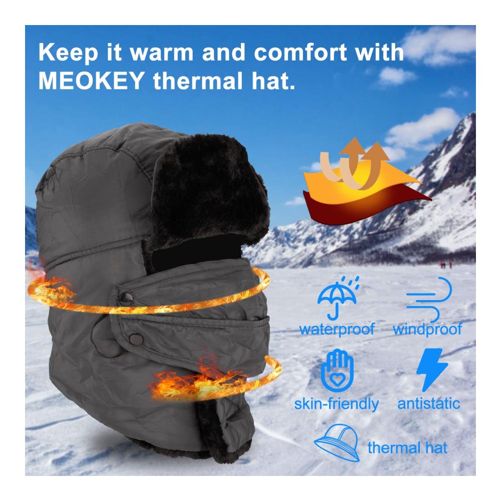 Kunstfell Fliegermütze mit Gesichtsmaske & Ohrenklappen | Winter Unisex Trappermütze für Eislauf Skifahren & Outdoor