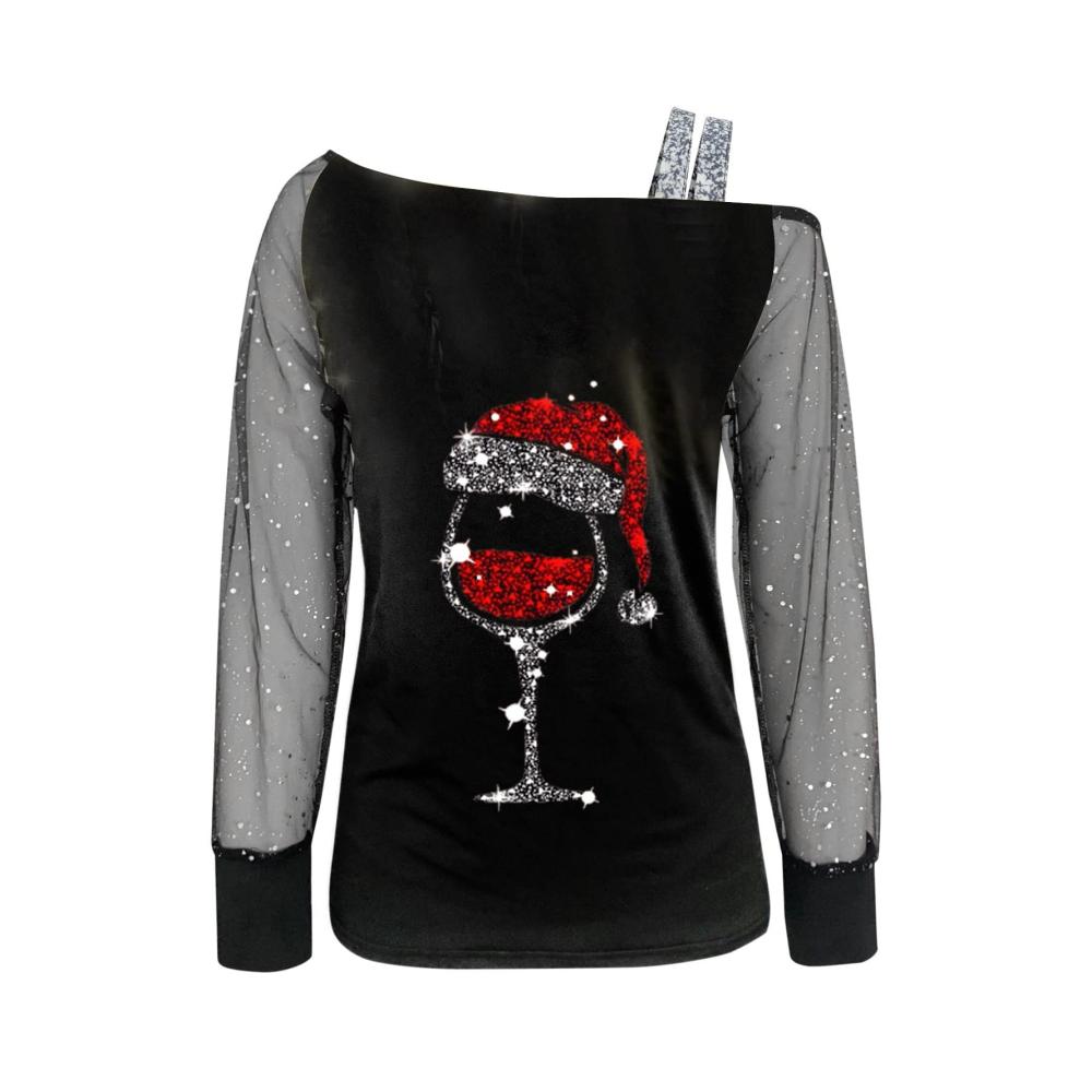 Langarmshirts Damen Bluse mit Glitzer und Spitze - Sexy Schulterfrei Shirt für Frühling und Sommer - Damen Langarm Sweatshirt als Elegant Streetwear - Tunika Tops mit Hemdblusenstil