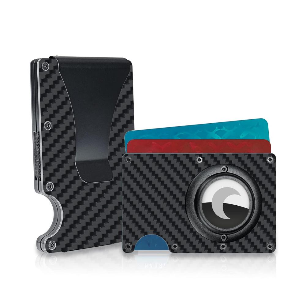RFID-Blockierender Kohlefaser Airtag-Kreditkartenhalter Minimalistische Metall-Brieftasche für 10-15 Karten Geld und Geschenkbox