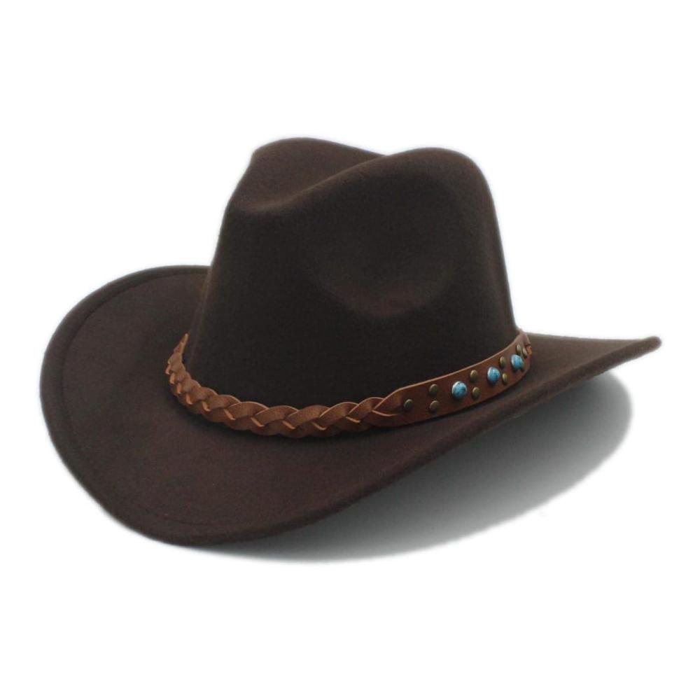Outdoor Cowboyhut für Kinder - Filz Westernhut mit breiter Krempe verstellbarem Seil und Cowgirl-Kallaite-Geflecht