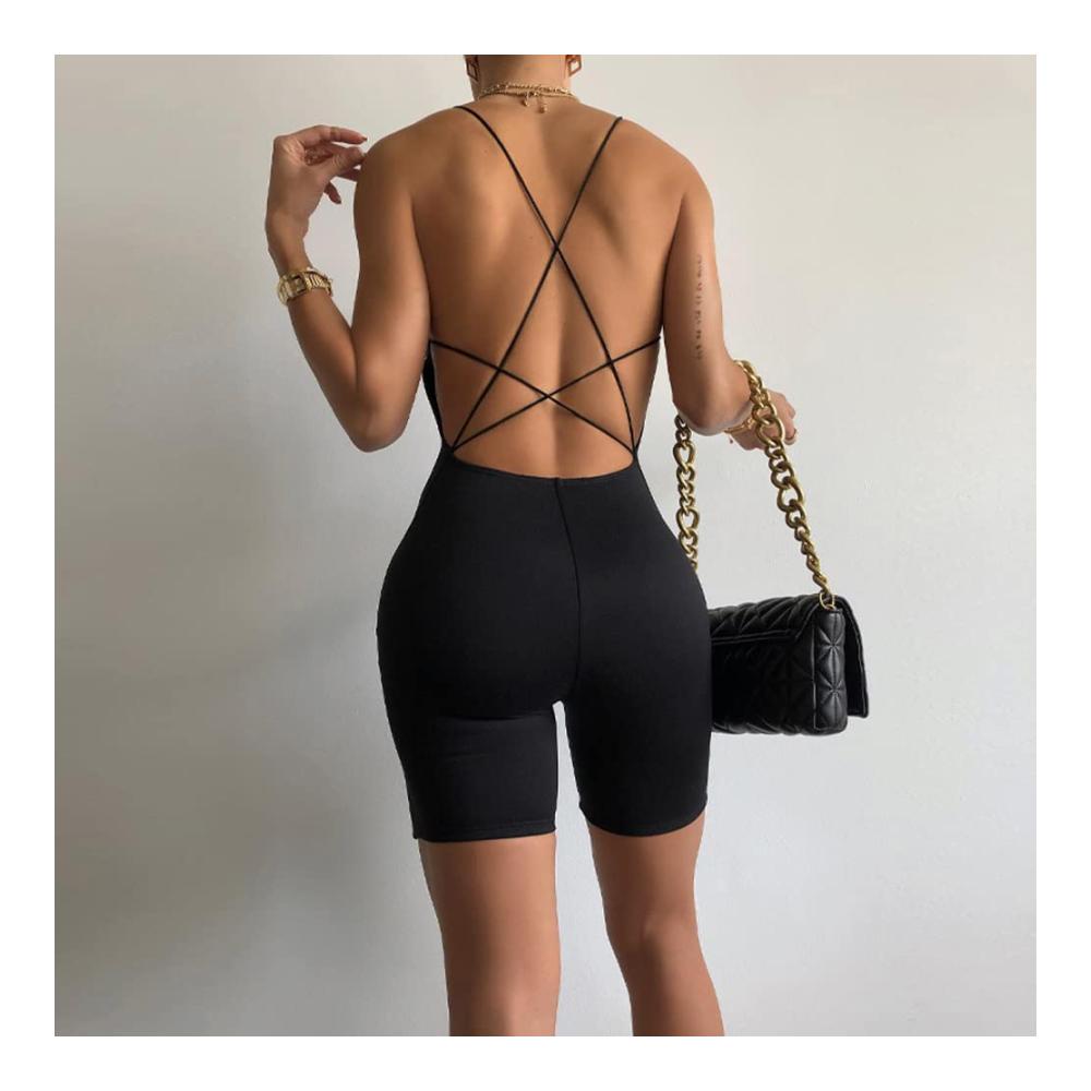 Jumpsuits TOEECY Damen - Rückenfreier Bodysuit Kurz - Sexy Sommer Overall für Yoga und Workout
