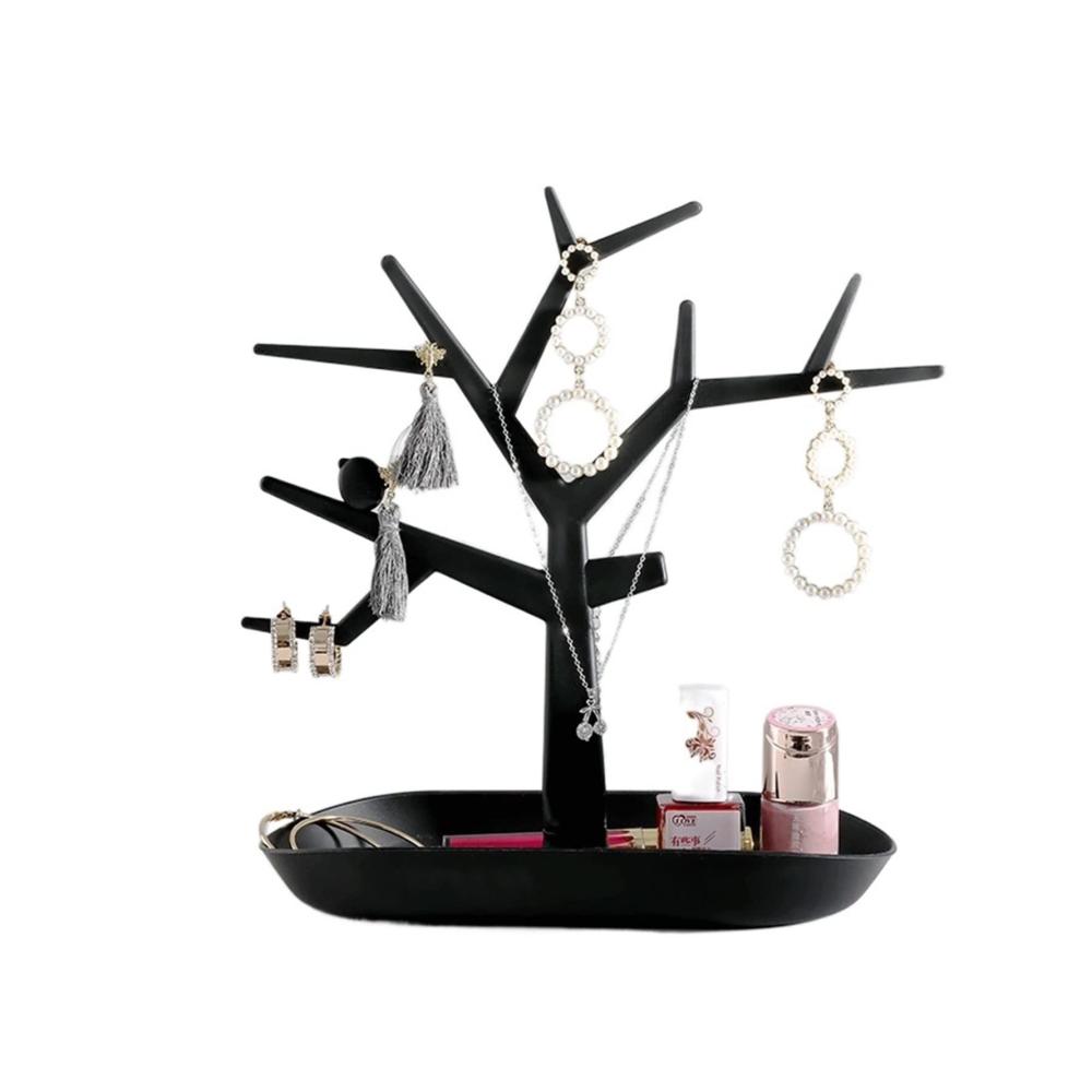 Schmuckkästen Kosmetik-Schmuck-Aufbewahrung mit Ohrring-Präsentationsständer Balkon und Schlüsselaufbewahrung – Halsketten-Organizer und Desktop-Display (Color Bk