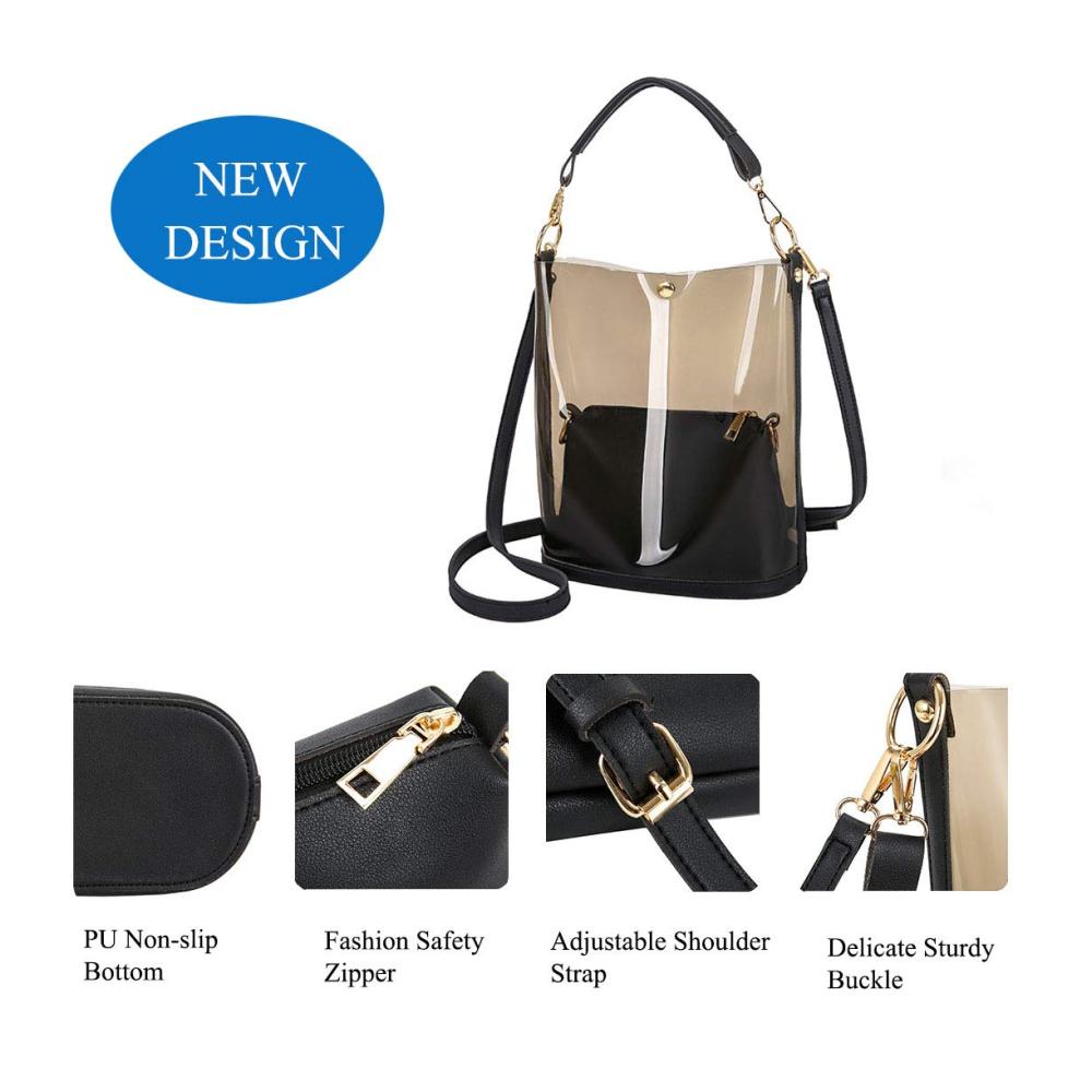 2-in-1 Damen Schultertasche Transparenter Shopper Geldbörse und Große Leder Handtasche - Perfekt für Büro Schule Einkauf und Reisen