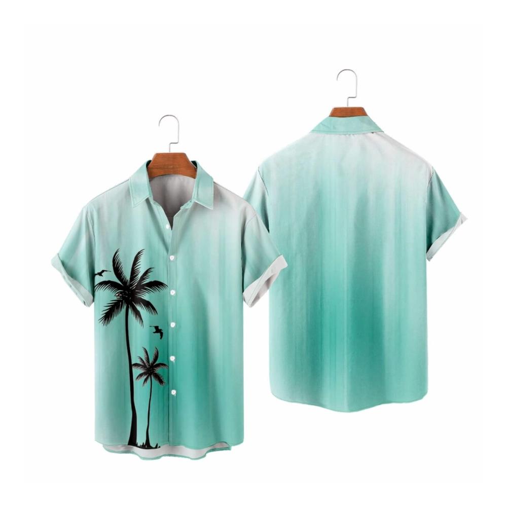 Leinenhemd Herren kurzarm Atmungsaktives dünn geschnittenes Shirt mit coolen Farbverläufen und Kragen - Ideal für den Sommer