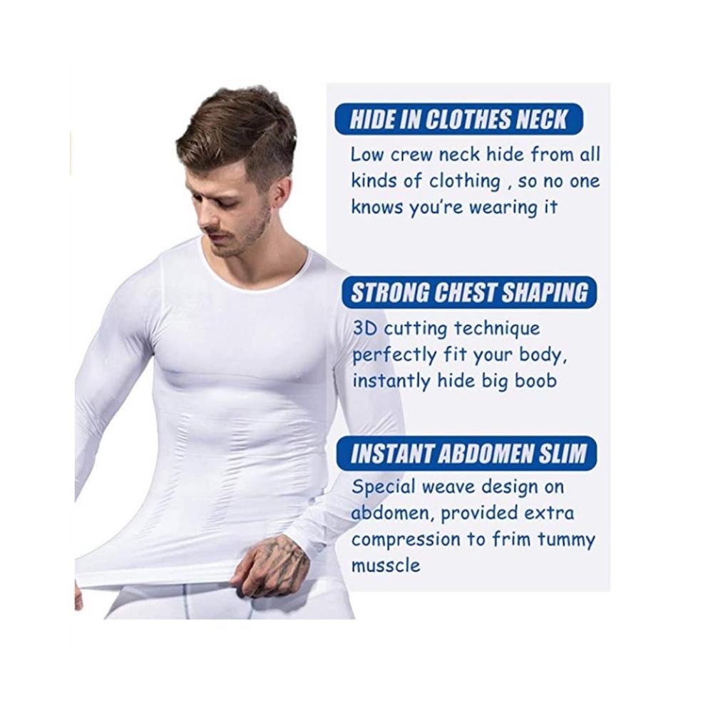 Herren Shapewear Langärmelige Kompressionshemden elastisch & atmungsaktiv (Schwarz M / Weiß XL