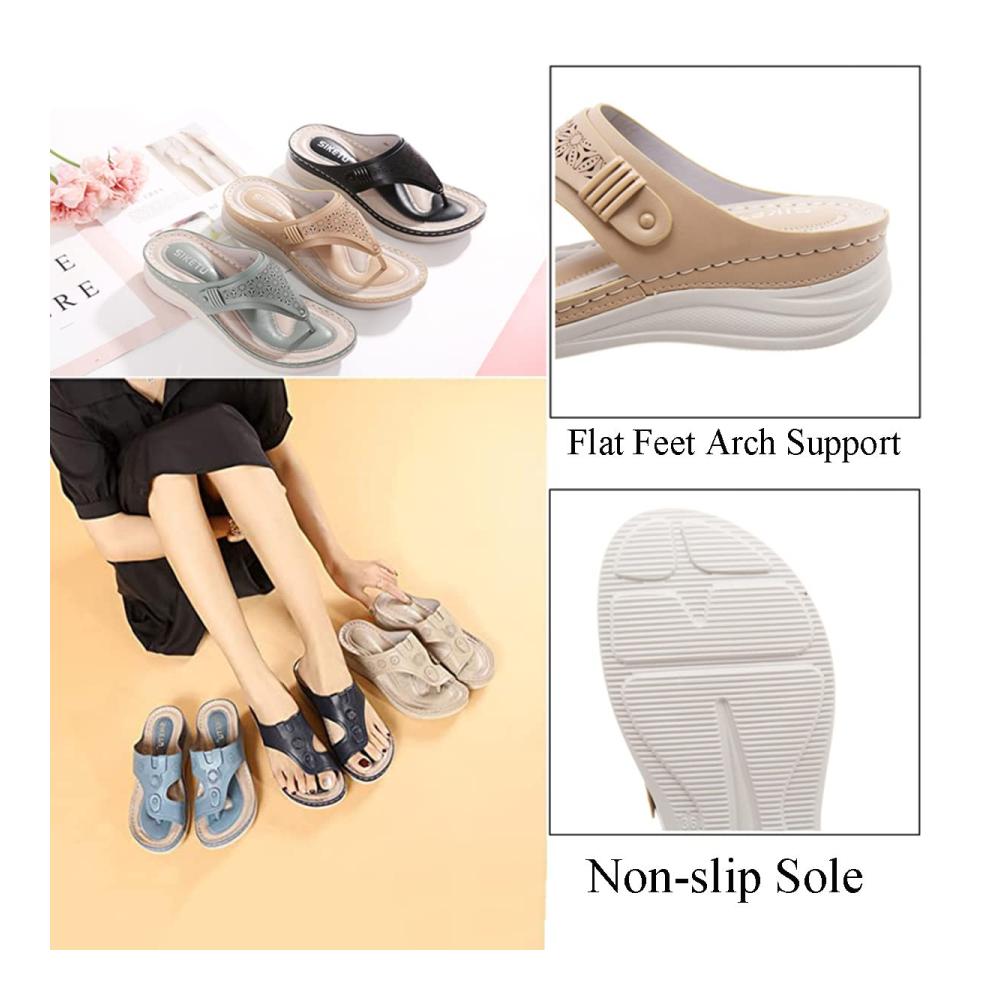 Orthopädische Sandalen für Damen – Bequeme Zehentrenner Flip-Flops mit Fußgewölbestütze Rutschfest und Keilabsatz für Komfort am Strand und bei Hallux Valgus