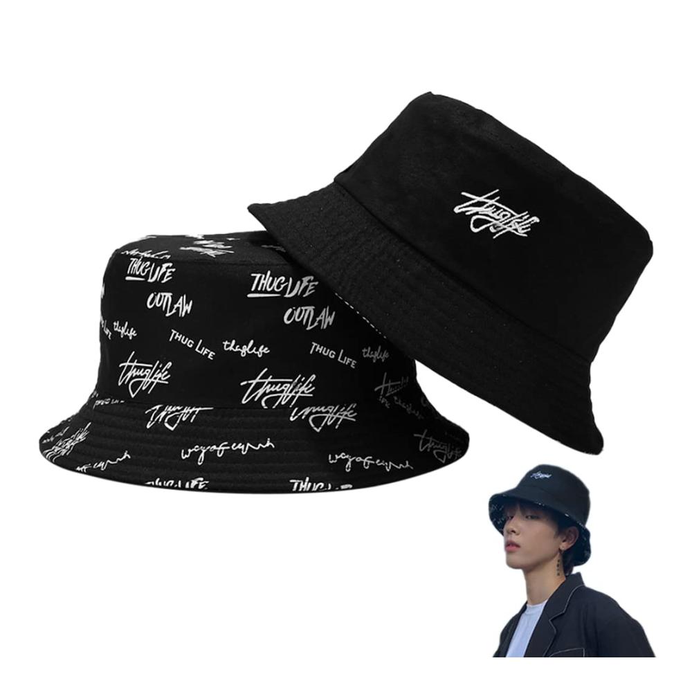 Fischerhüte SKLO Bucket Hat aus Baumwolle für Paare - Unisex Anglerhut mit Stickerei vielseitig tragbar für Wandern Camping und Reisen in Schwarz (56-58