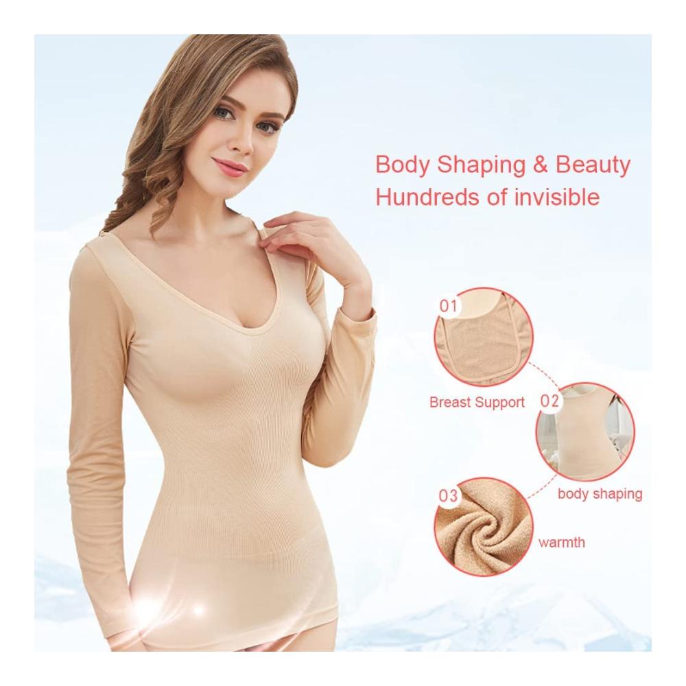 Damen Thermounterwäsche Langarmshirt Schwarz | Langärmeliges Warmes Thermo-Oberteil V-Ausschnitt | Funktionsunterwäsche Langarm Thermoshirt | Base Layer für Frauen | Unterhemd T-Shirt in modischem Design