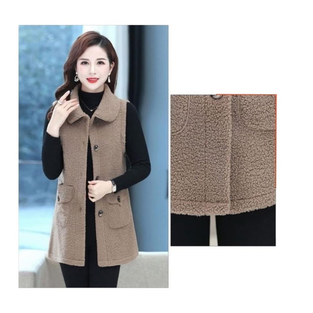 Damen Winterweste aus Litation Nerz-Samt – Ärmellose warme und schmale Jacke mit Taschen