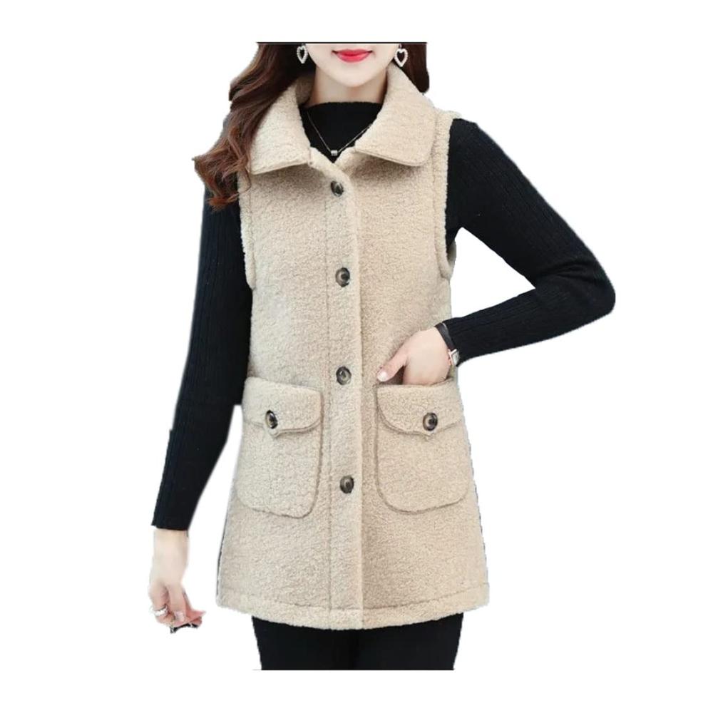 Damen Winterweste aus Litation Nerz-Samt – Ärmellose warme und schmale Jacke mit Taschen