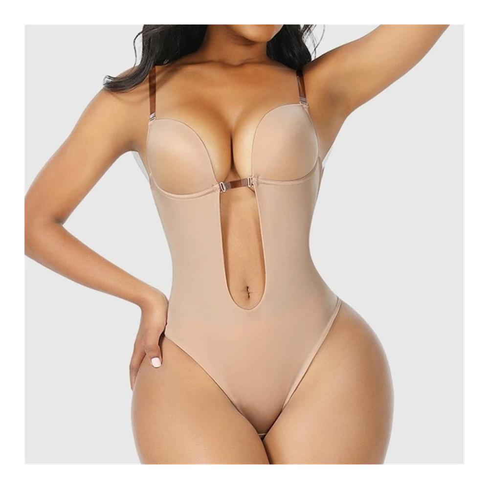 Shapewear Bodysuit für Damen – Taillentrainer mit Tiefer V-Ausschnitt Rückenfrei U-Form Design Push-Up-Effekt – Formende Hüftgürtel und Korsett in XX-Large (BL) – Idealer Body Shaper für feminine Silhouetten