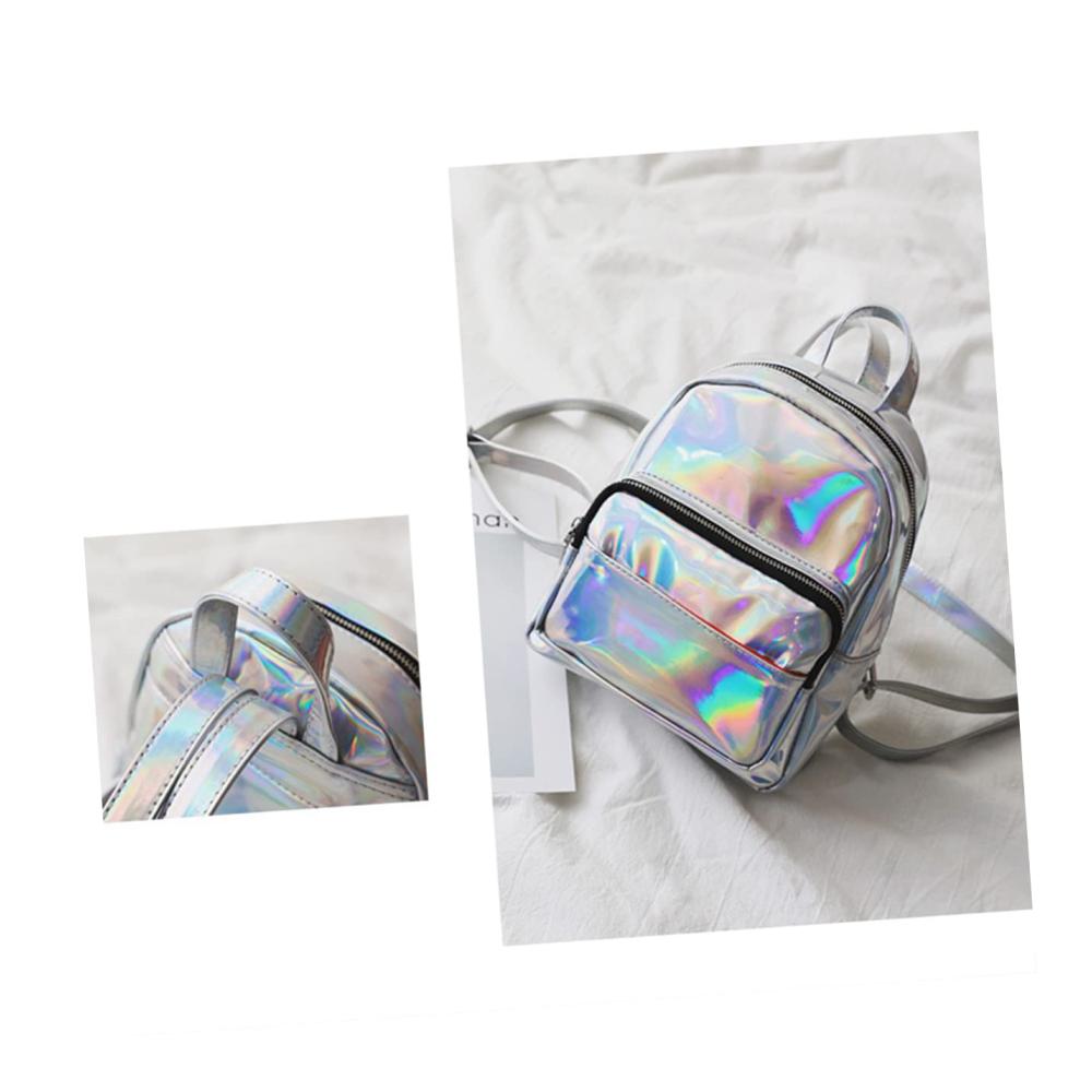 Holografischer 2-Er Rucksack Verstellbar Reflektierend Schillernd - Mini-Umhängetasche für Mädchen Damen - Lässiger Schulranzen mit Floral-Design