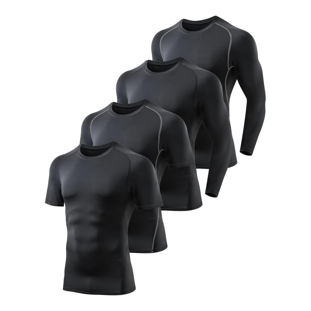 Kompressionsshirt 4er-Pack für Herren – Kurz- & Langarm Funktionsshirts Schnelltrocknende Atmungsaktive T-Shirts für Fitness Laufen & Gym