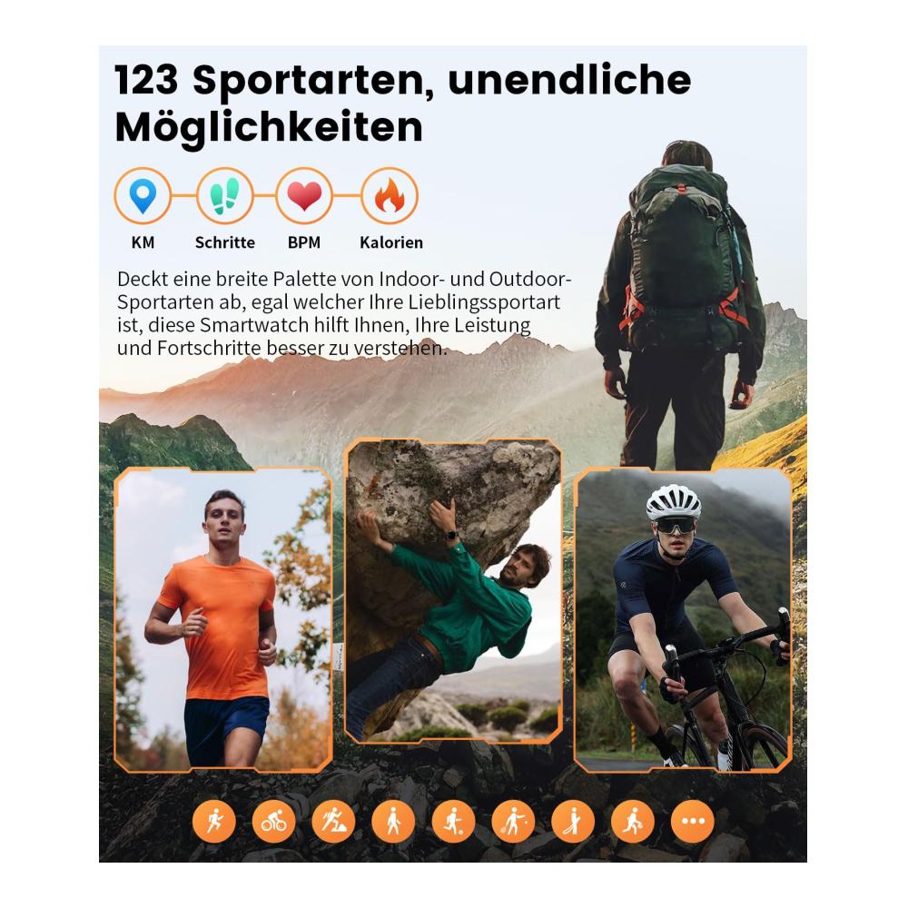 Fashion Smartwatches Hochauflösende 1.50 HD-Anzeige 800mAh Batterie 120 Sportmodi IP67 Wasserdicht - Die ultimative Herren Fitnessuhr mit Telefonfunktion Blutdruckmessung und Herzfrequenzüberwachung für Android und iOS