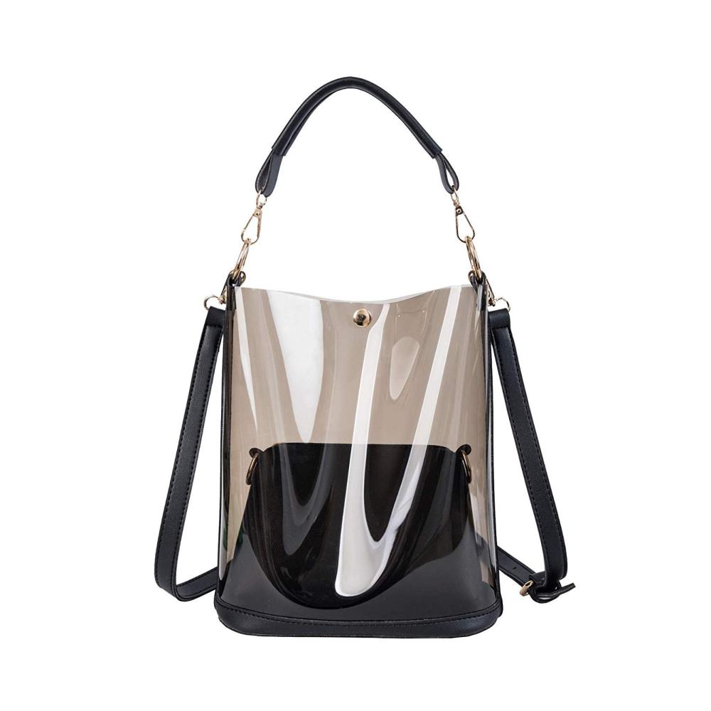 2-in-1 Damen Schultertasche Transparenter Shopper Geldbörse und Große Leder Handtasche - Perfekt für Büro Schule Einkauf und Reisen
