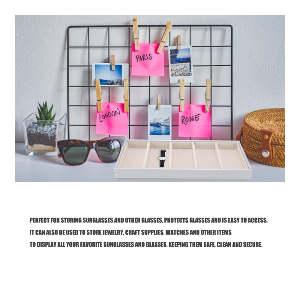 Brillenetui Organizer für Sonnenbrillen mit 5 Fächern Leder Aufbewahrungskoffer - Sbox Gläser Tablett für Damen und Herren (Silber Grau