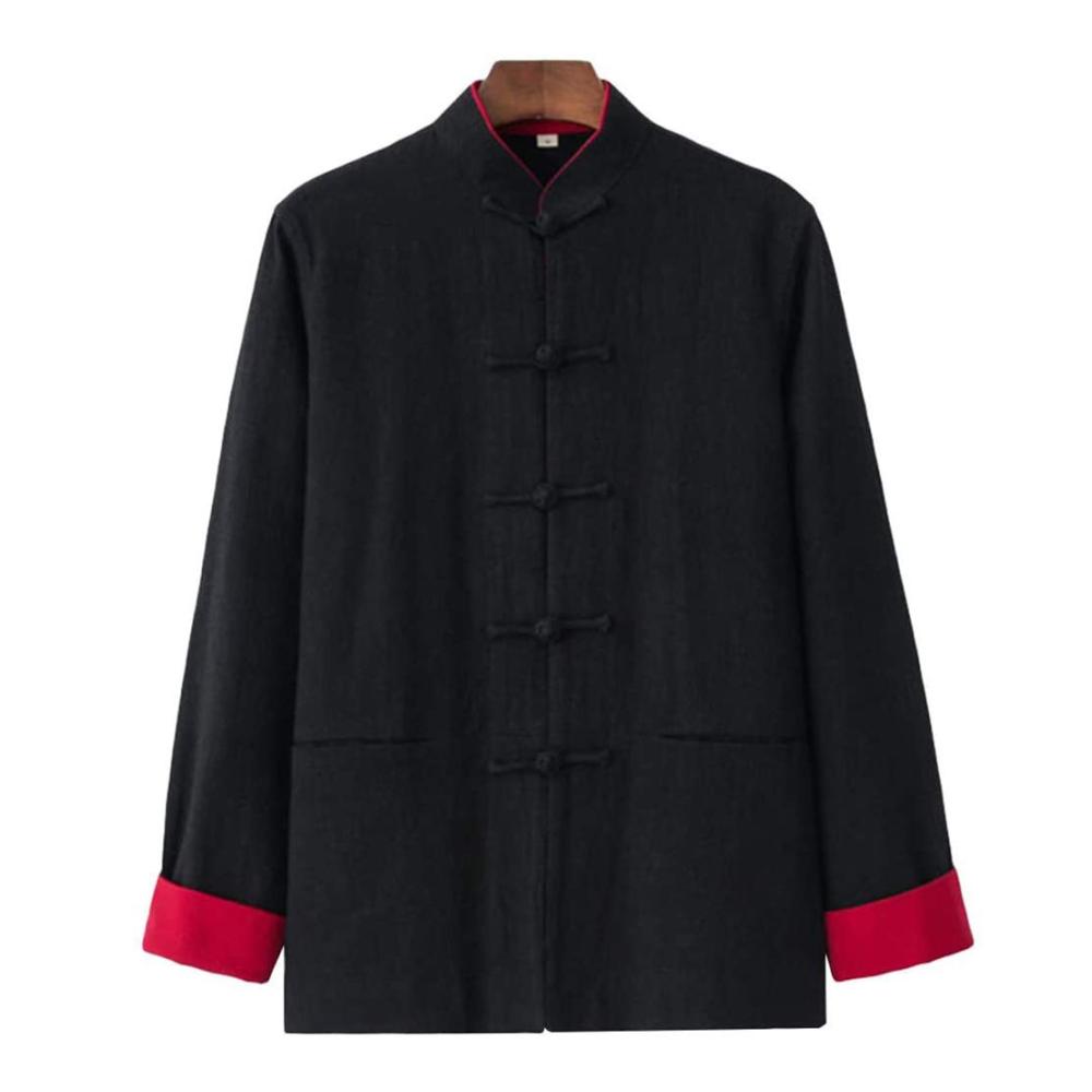 Chinesischer Hanfu Mantel für Herren - Traditioneller Leinen Tang Suit in Schwarz Kampfsportbekleidung M Top-Qualität
