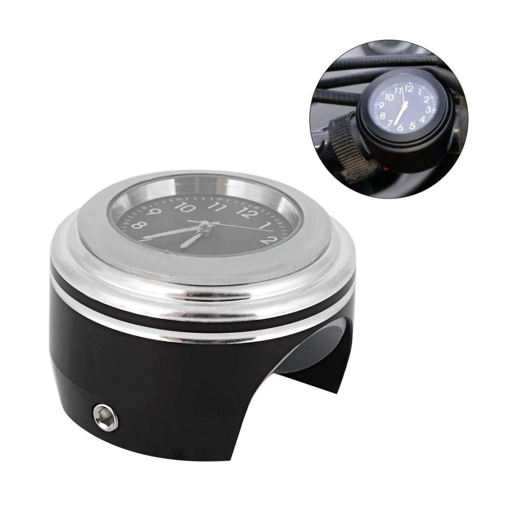 Motorrad Lenkeruhr - Wasserdichte Quarzuhr für 7/8-Zoll-Lenker mit Aluminium Halterung (Weißes Zifferblatt Schwarzes Armband
