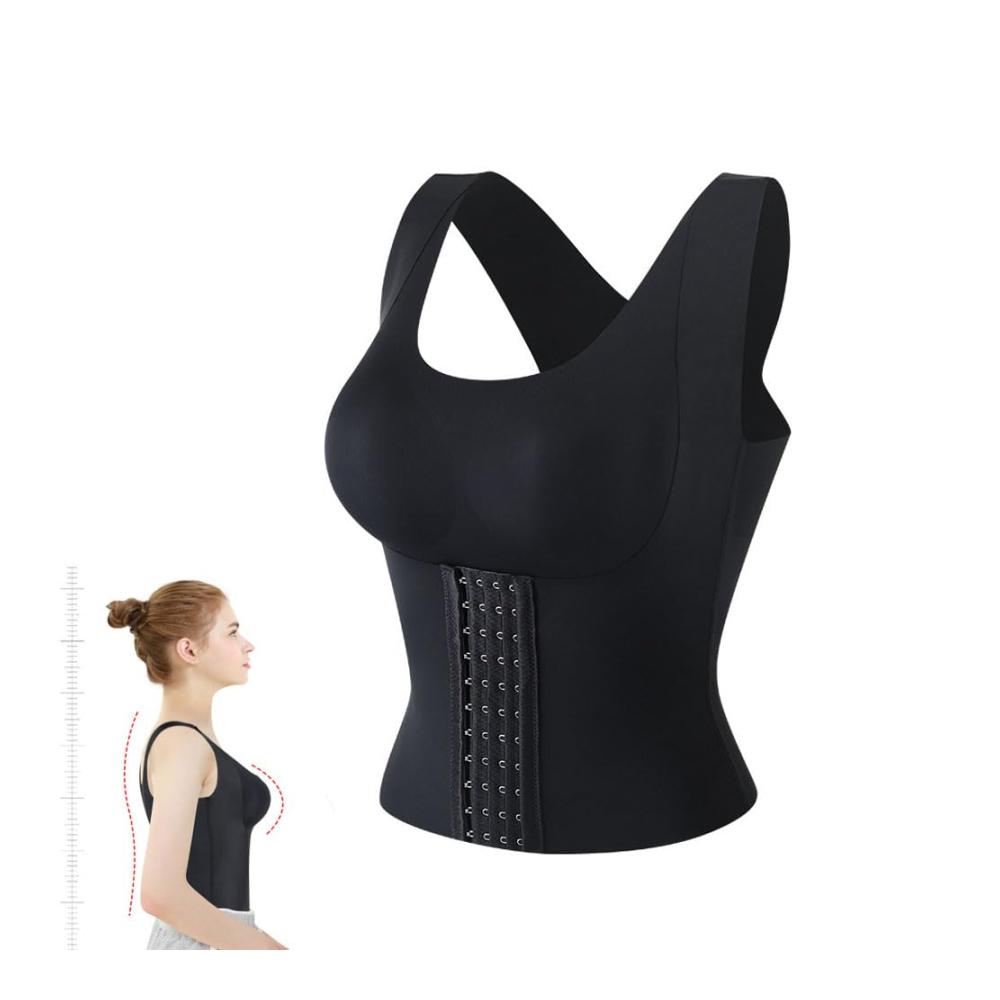 3-in-1-Taillentrainer-BH für Frauen Formende Tops Haltungskorrektur Nahtlose Formwäsche - BH-Weste mit Bauchkontrolle (Schwarz XXXL