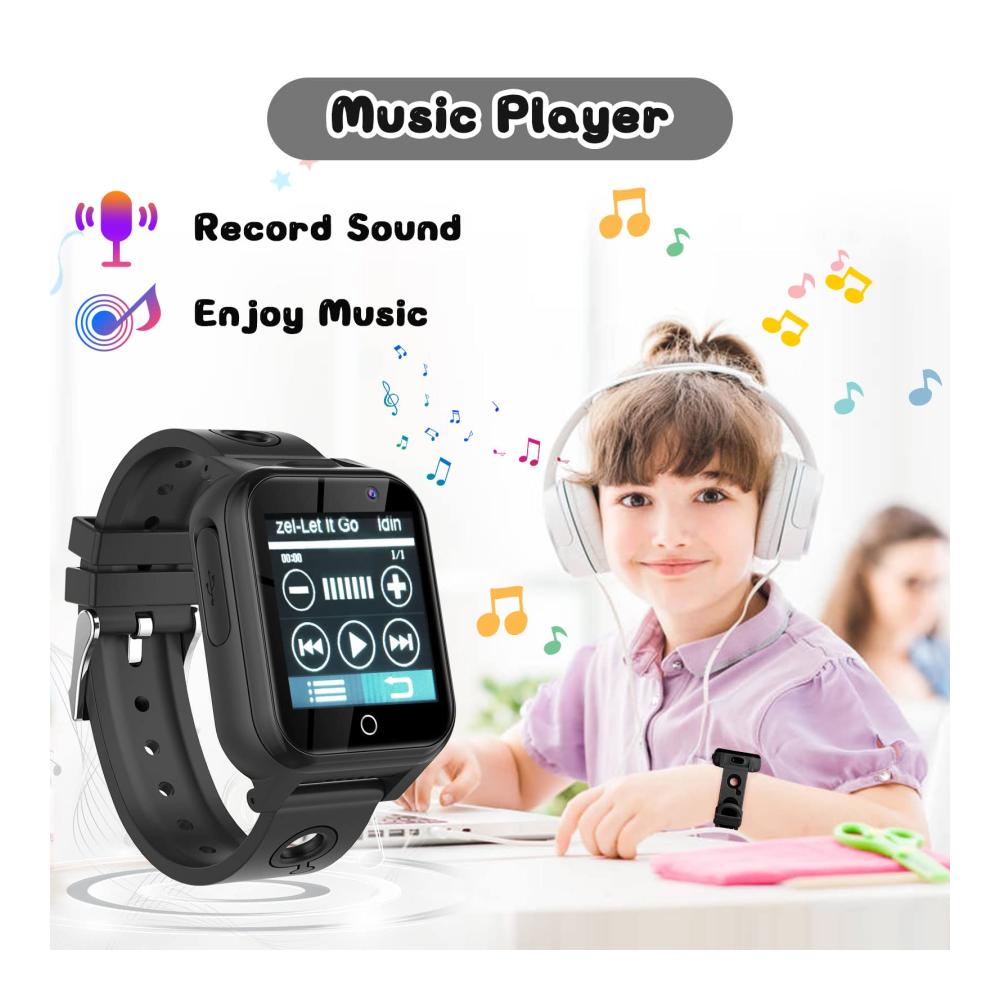 Fashion Smartwatches für Kinder - Spieluhr mit 18 Spielen Schrittzähler Kalorienzähler Taschenlampe MP3-Musik Armbanduhr - Ideales Weihnachts- und Geburtstagsgeschenk für Jungen und Mädchen (Schwarz 3-12 Jahre