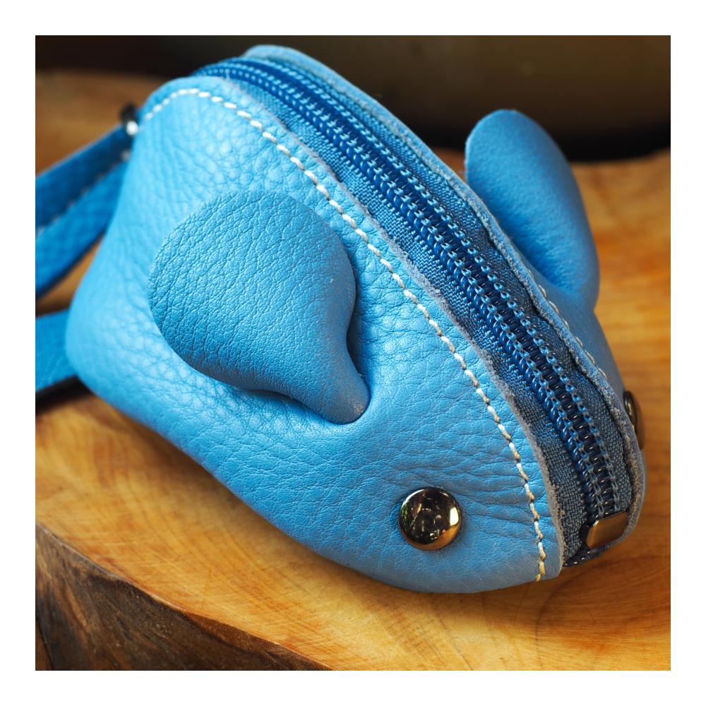 Leder Münzbörse Maus - Schlüsseltasche Kleingeldbörse Münzbeutel Coin Purse Geldbörse in Blau