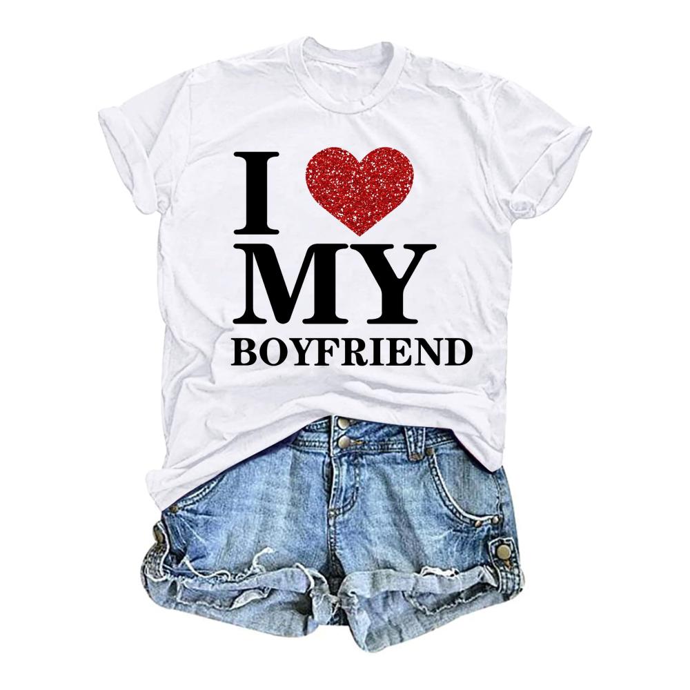 Boyfriend Love T-Shirt | Bf Heart Tee | Short Sleeve I Love My Boyfriend Shirt