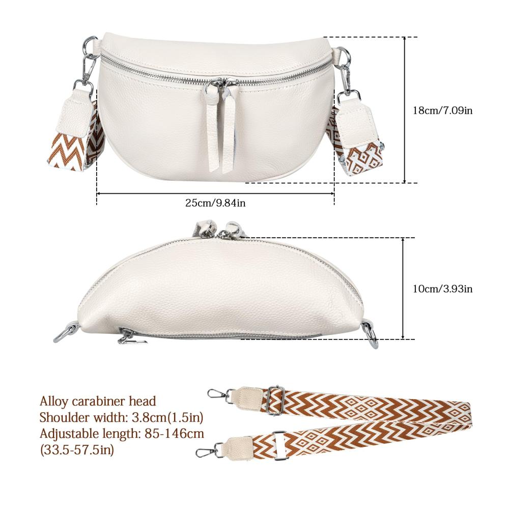 Stilvolle Damen Leder Hüfttasche mit Geldbörse - Verstellbarer Schultergurt Crossbody Design - Weiße Gürteltasche für Frauen