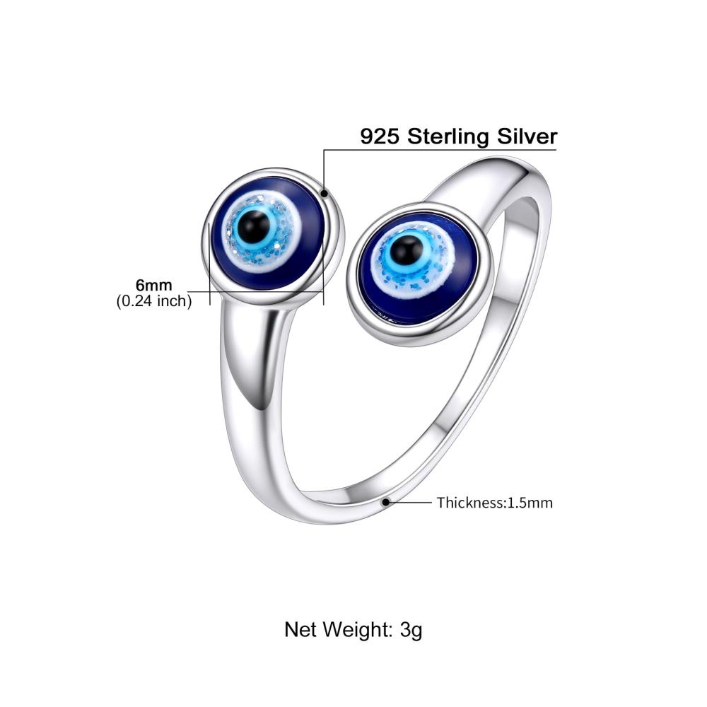 925 Sterling Silber Damenringe Evil Eye Design in Blau Teufelsaugen Fingerring Witziger Boho Modeschmuck für Geburtstag und Muttertag – Offener Ring mit Stil