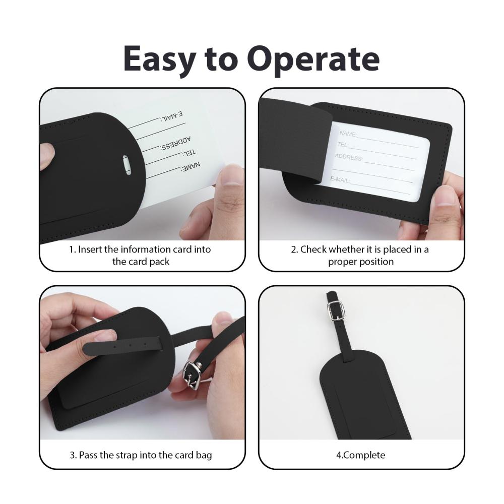 Koffer- & Taschenanhänger Set - 4 Stück Leder Namenschild ID Etikett für Koffer Reisetaschen Handtaschen Rucksäcke - Gepäckanhänger mit Adressschild - Praktisches Kofferzubehör