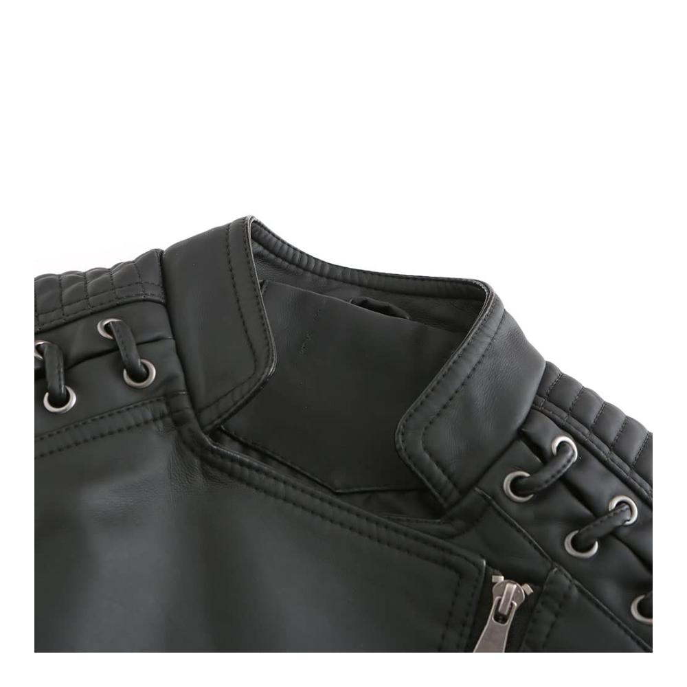 Lederjacke Damen Bikerjacke kurz mit Reverskragen für Frühling Herbst - Motorradtaugliche Übergangsjacke