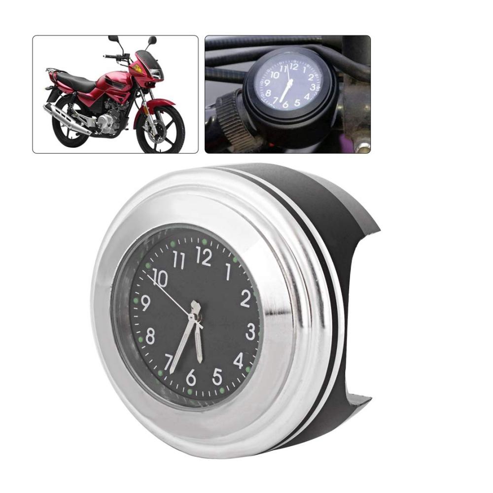 Motorrad Lenkeruhr - Wasserdichte Quarzuhr für 7/8-Zoll-Lenker mit Aluminium Halterung (Weißes Zifferblatt Schwarzes Armband