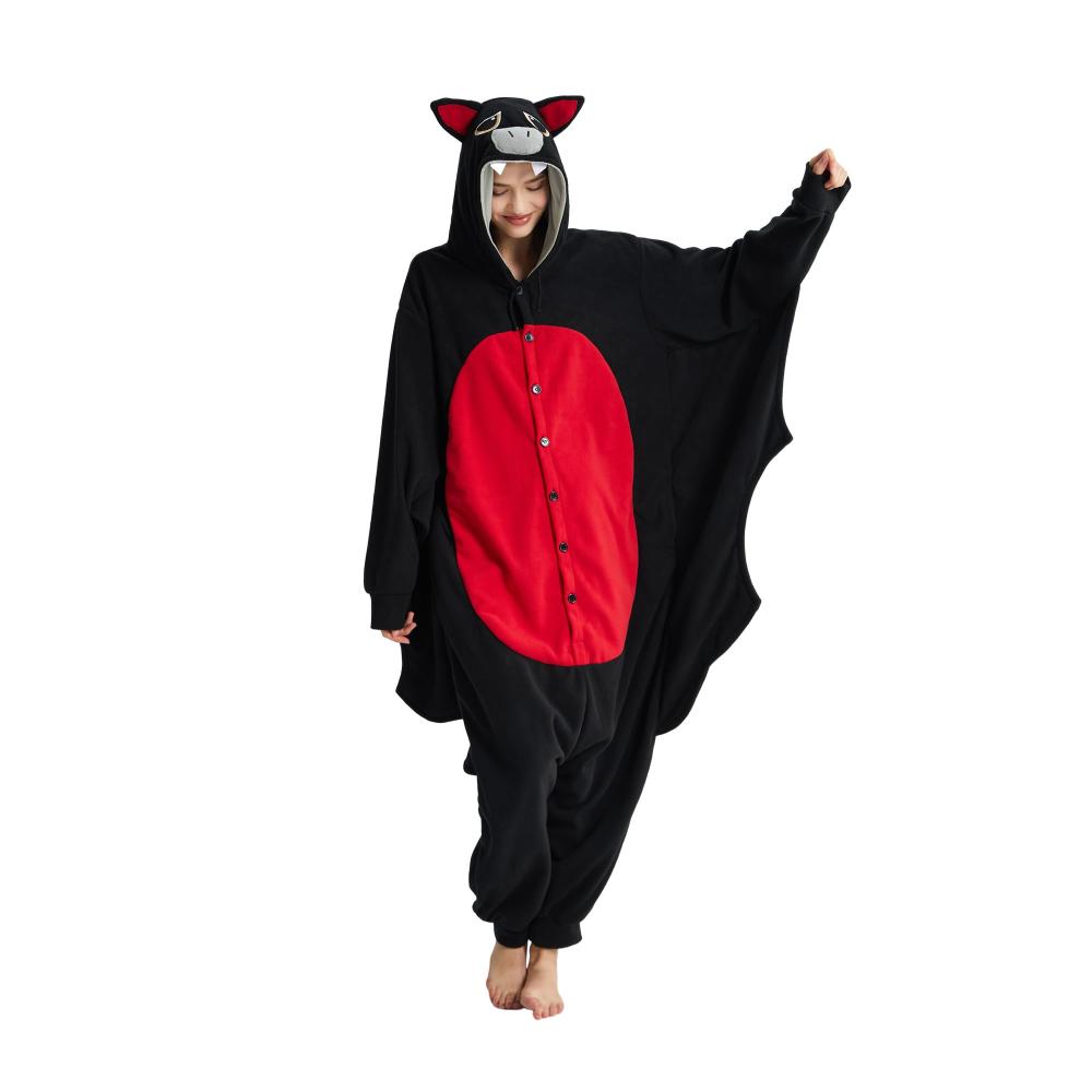 Halloween Fledermaus Onesie für Erwachsene | Schwarz Tier Cosplay Schlafanzug für Frauen & Männer