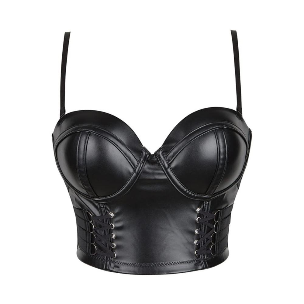 Steampunk Damen PU-Leder Korsett-Oberteil Gothic Bustier mit Riemen Schwarz Modisches Steampunk-Mieder & abgeschnittenes Top-BH