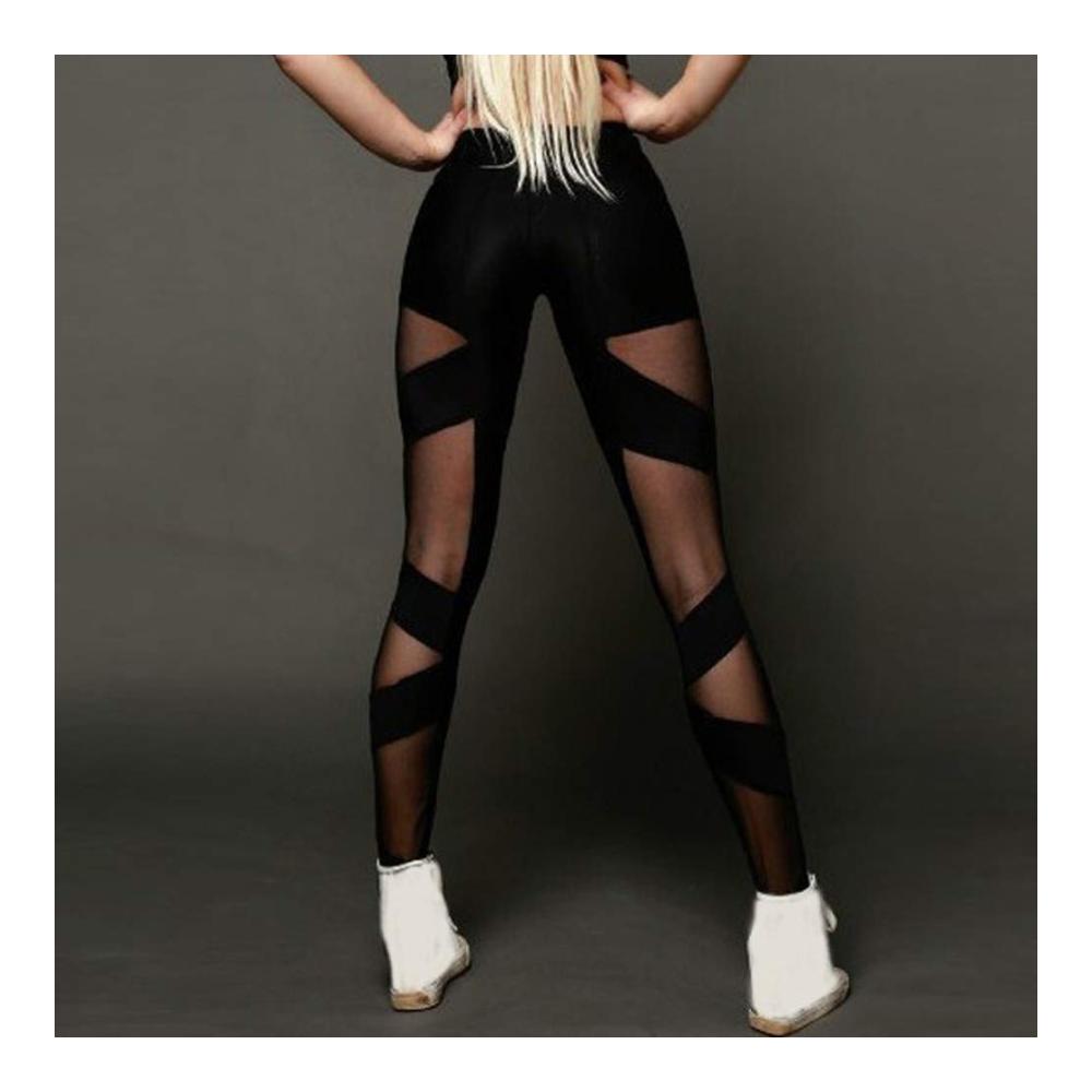 HUYURI Damen Sportleggins - Hoch taillierte Mesh Yogahose mit Bauchkontrolle für Laufen Radfahren und Fitness