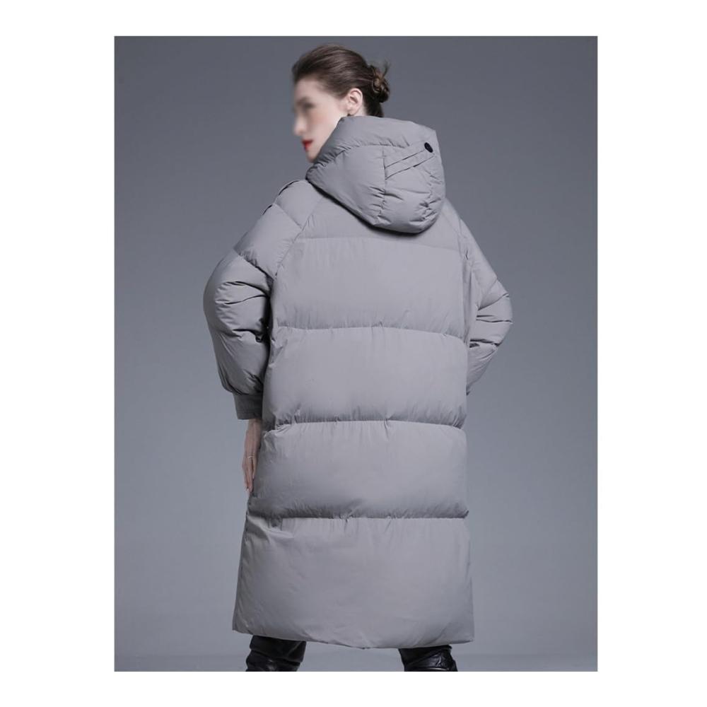 Weiße Damen Daunenjacke über dem Knie | Winter-lose Verdickte Entendaunenjacke (D Medium