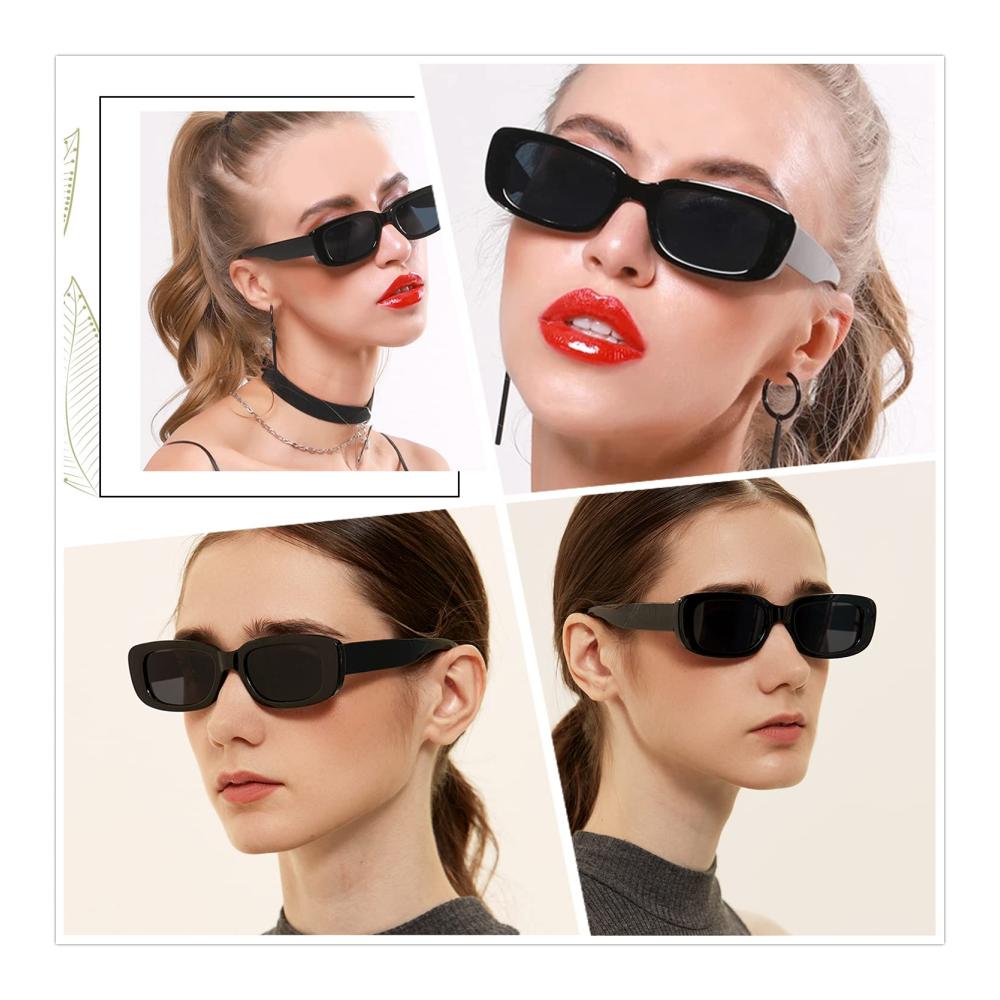 Damen Herren Vintage Retro Rechteckige Sonnenbrille - Stilvolle Modebrille mit UV400 Schutz in Schwarz-Weiß