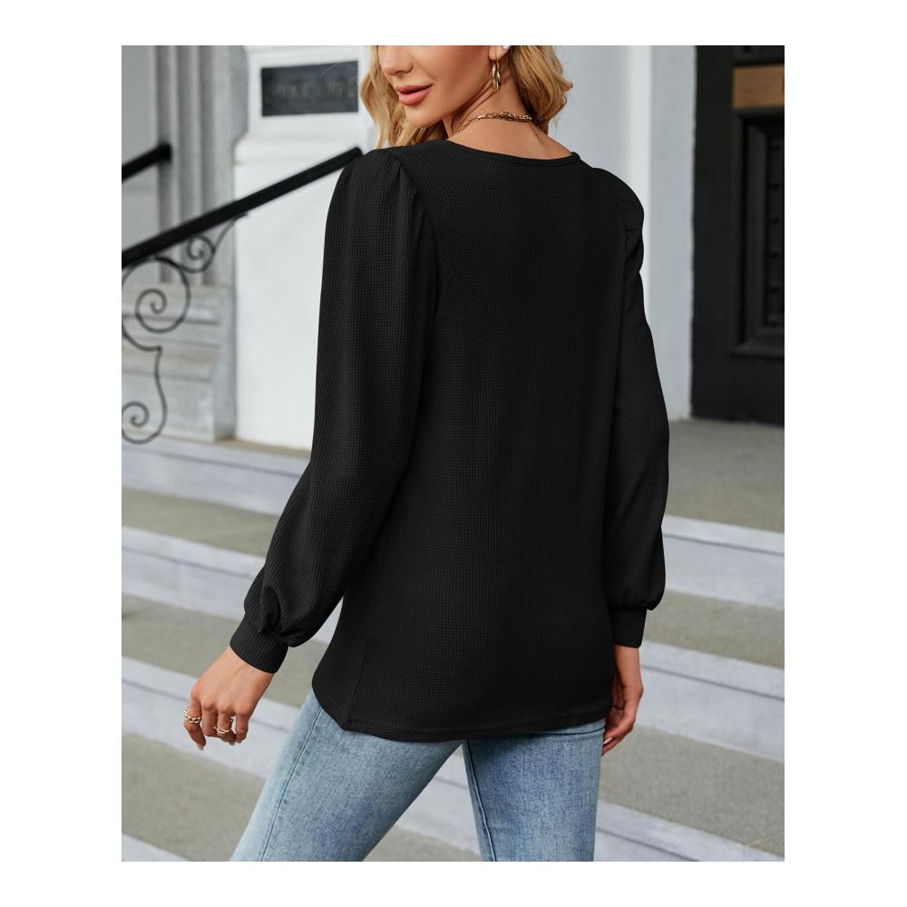 Elegantes Damen Langarmshirt mit Karree-Ausschnitt Texturiertes Falten-Design perfekt für Streetwear - Anna Im Bug Pullover