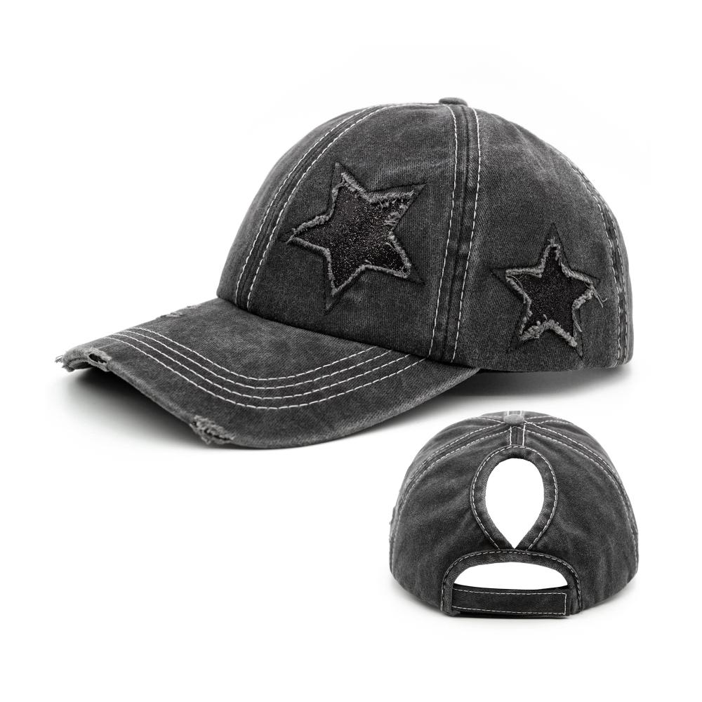 Baseball Caps Damen Hochwertige Zopf Basecap mit Ponytail-Funktion Sommer Kappe mit Sonnenschutz und Glitzer für Damen