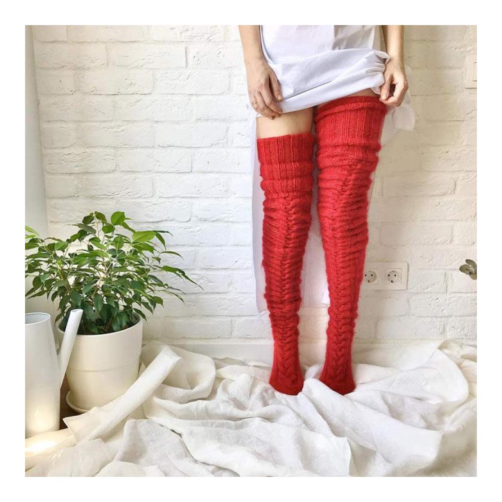 Sexy Gestrickte Hanf-Gestreifte Kniestrümpfe für Damen Warme Winter-Lange Socken