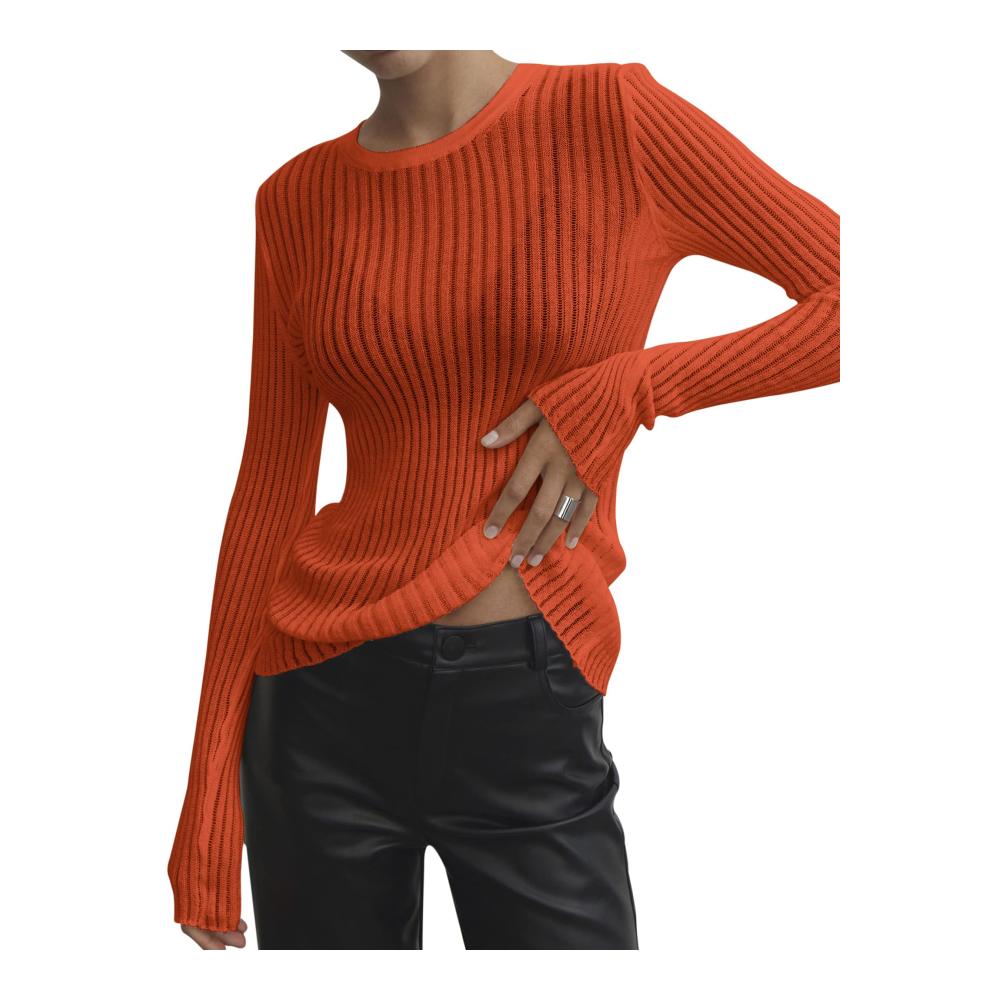 Durchsichtiges Mesh Langarmshirt für Damen - Sexy Skinny Rib Design mit zartem Abschluss - Transparentes T-Shirt Bluse für stilvolle Outfits