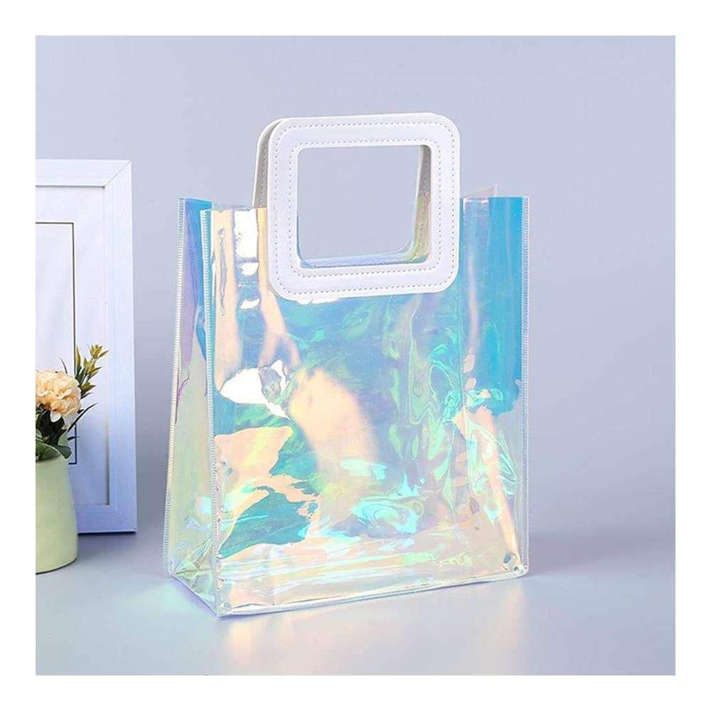 Klarer PVC Waschbeutel mit Ledergriff - Transparente Kulturtasche für Reisen Date und Fitnessstudio